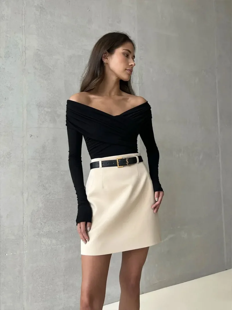 Eco-friendly Off Shoulder Cross V-Neck Romper - Image 6