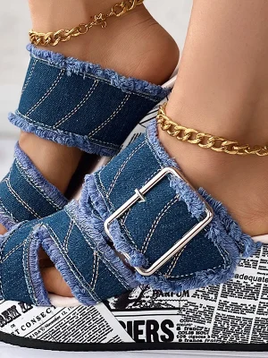 Fashion Denim Wedge Slippers Eco Sandals