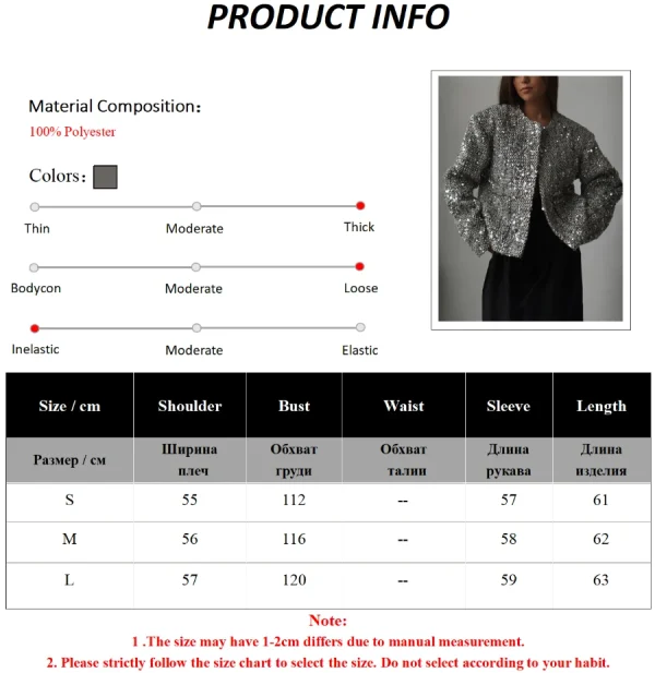 Eco-friendly Loose Short Tweed Sequin Jacket - Image 6