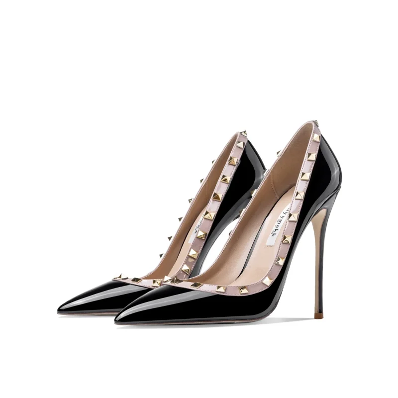 Leather Riveted High Heels Classic Pumps