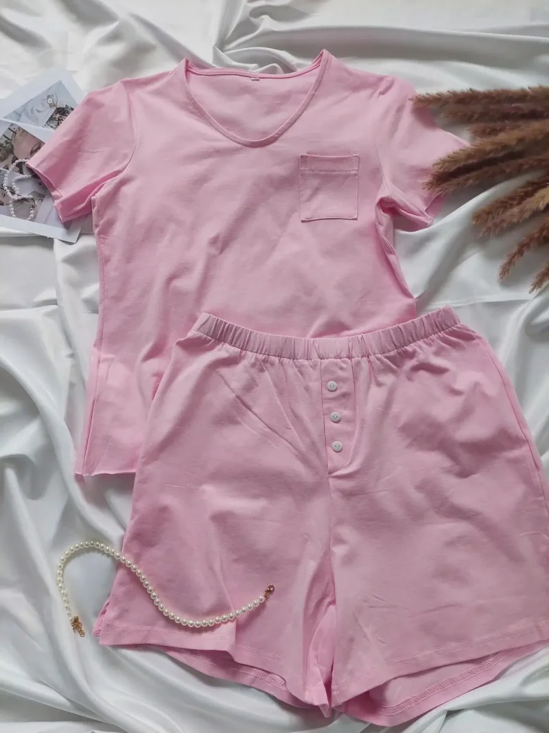 Eco-friendly Cotton V-Neck Pajama Shorts Set - Image 3