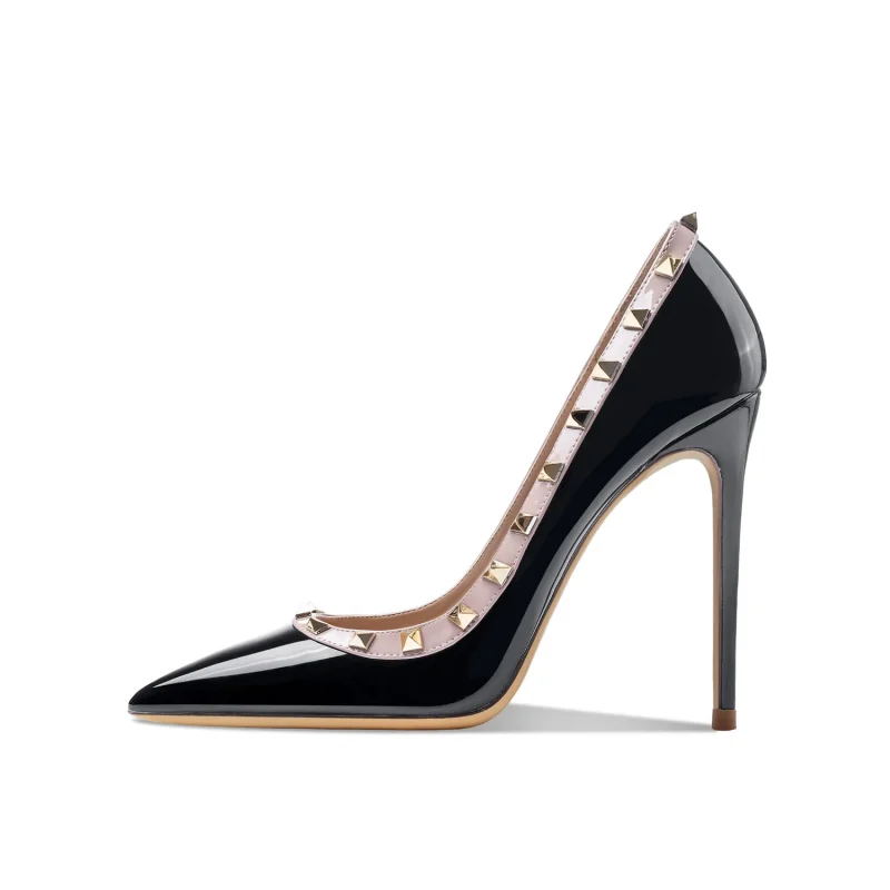 Leather Riveted High Heels Classic Pumps - Image 2
