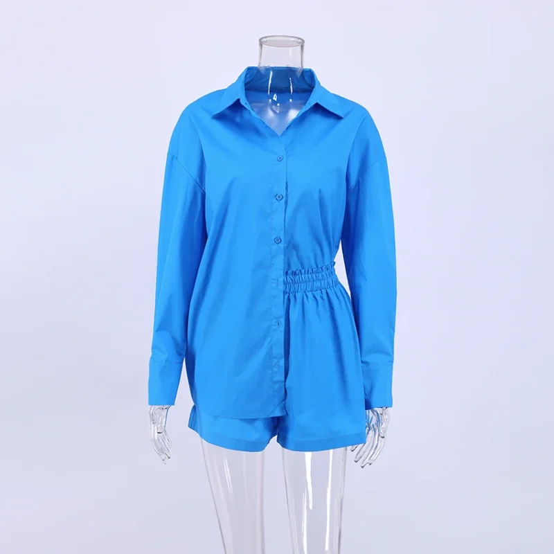 Panelled Shirt Suit Casual Elastic Waist Set - Image 4
