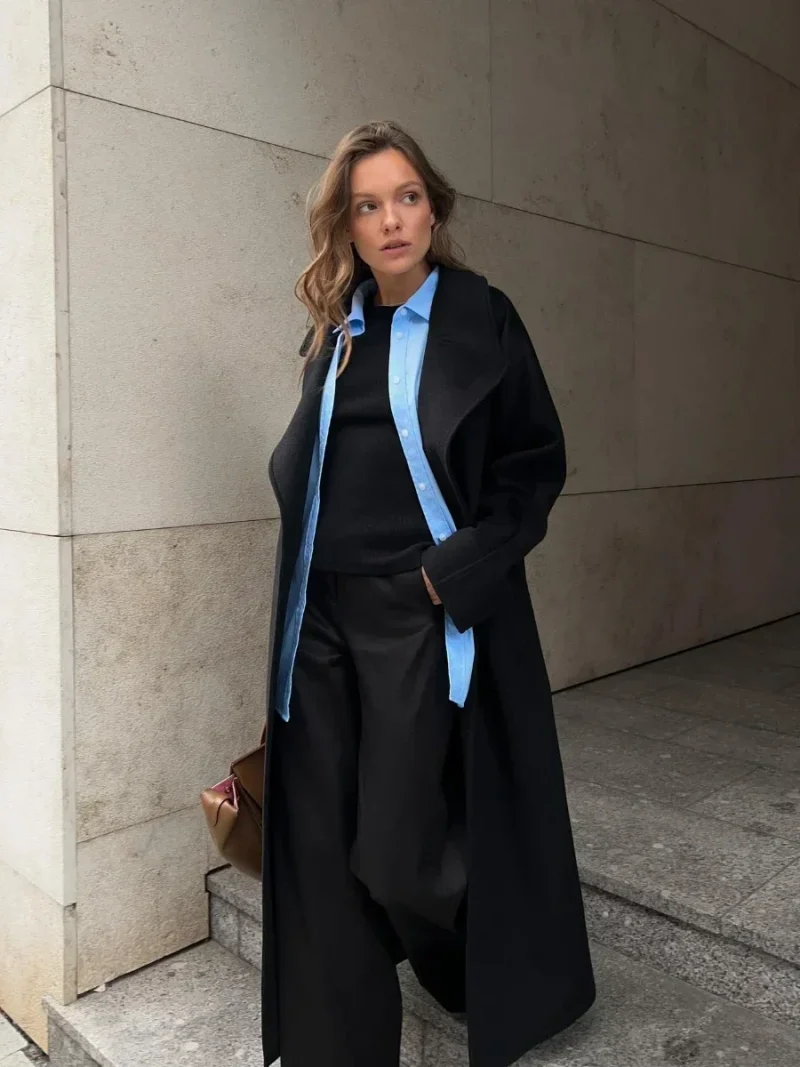 Eco-friendly Belted Loose Woolen Winter Coat - Image 6