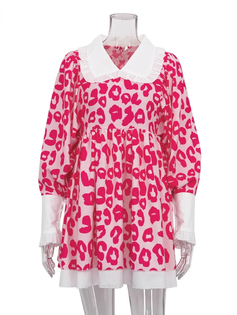 Fashion Print Doll Collar Lantern Sleeve Dress