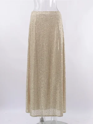 Eco-friendly Elegant Silk Sequin Dropped Waist Skirt