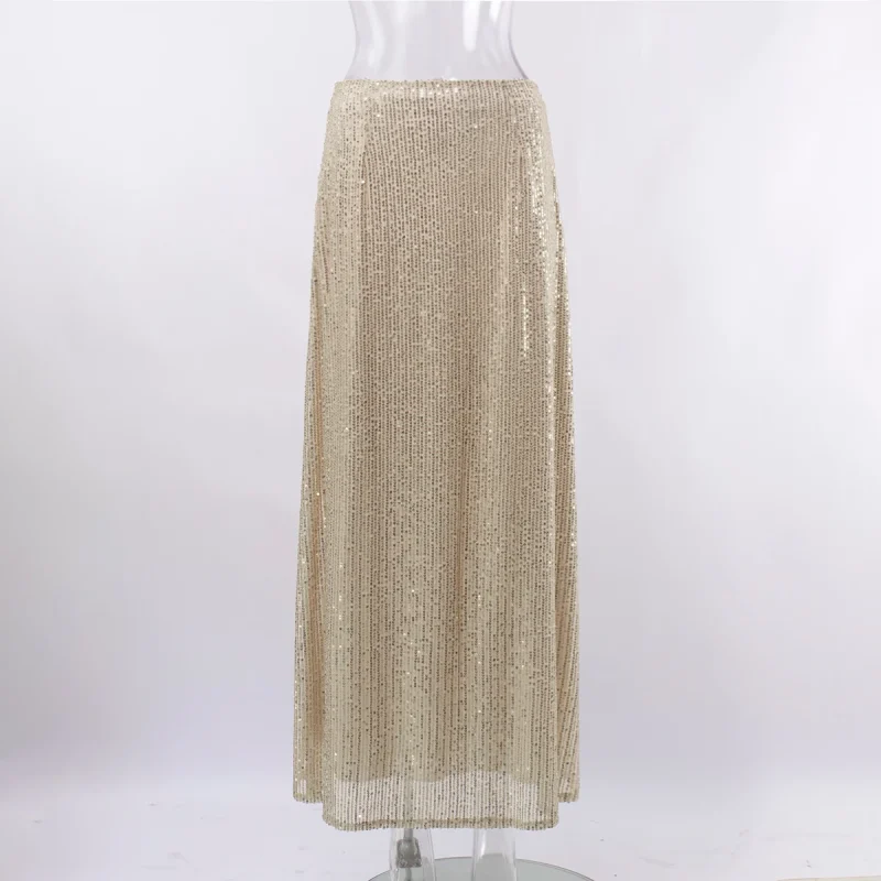 Eco-friendly Elegant Silk Sequin Dropped Waist Skirt