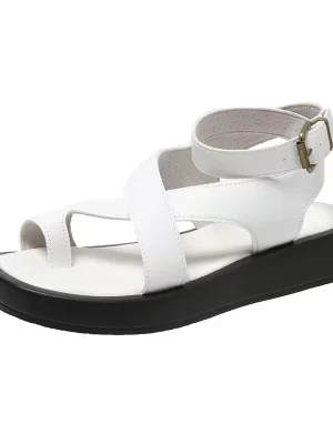 Genuine Leather Flat Wedges Summer Sandals