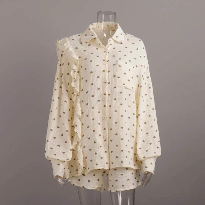 Eco-friendly Cotton Office Lady Shirt Shorts Set - Image 4