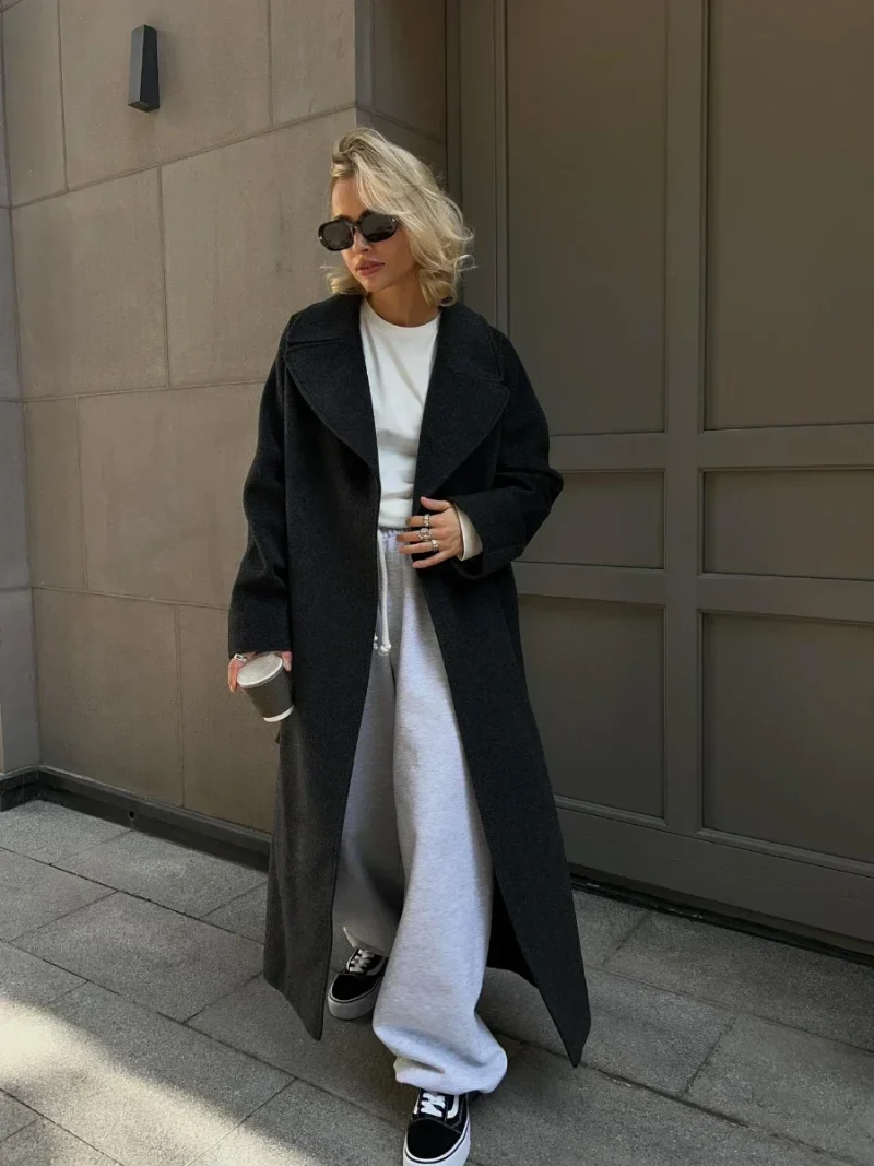 Eco-friendly Belted Loose Woolen Winter Coat - Image 4