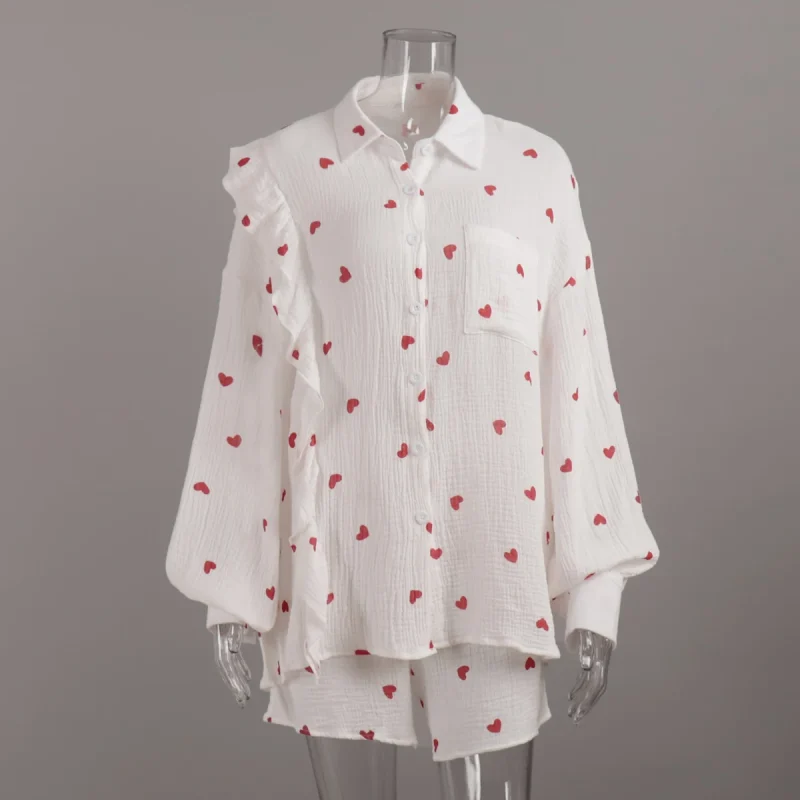 Eco-friendly Cotton Office Lady Shirt Shorts Set - Image 5