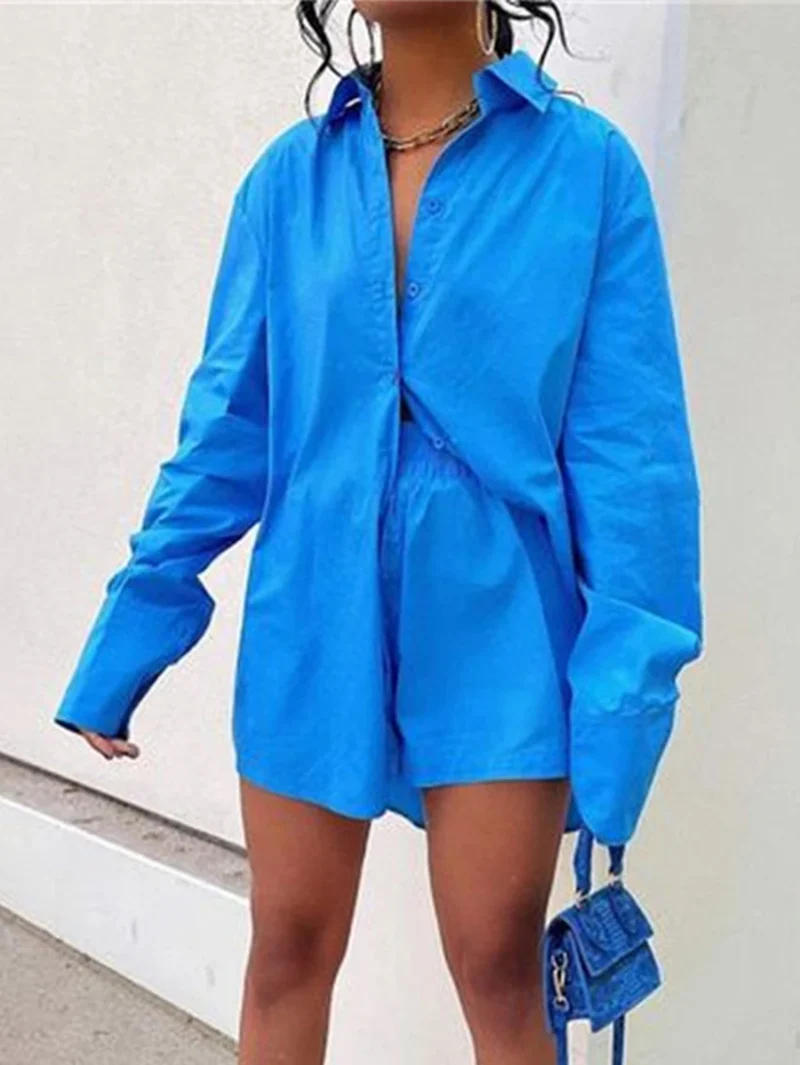 Panelled Shirt Suit Casual Elastic Waist Set