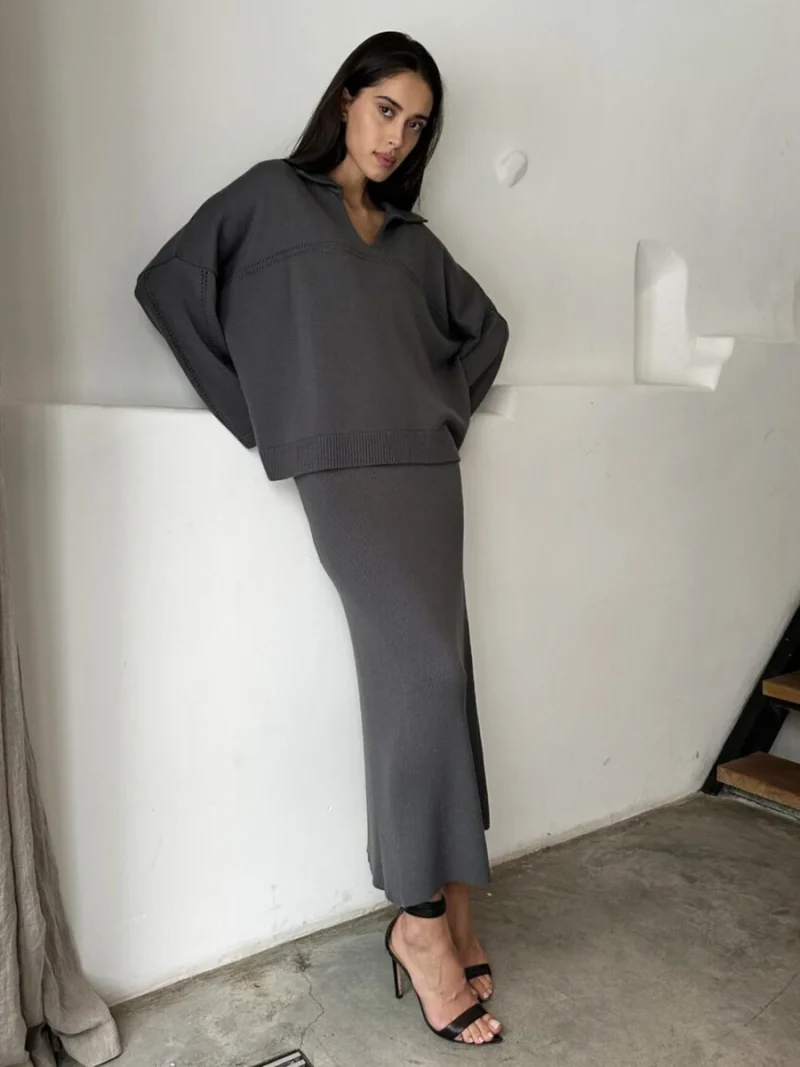 Winter Thick Knitted Suit Polo Neck Set - Image 6