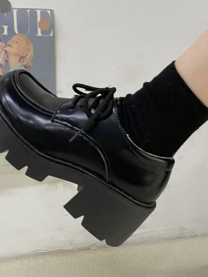 Black Retro Mary Jane Leather Platform Shoes