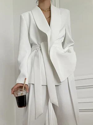 Eco-friendly Solid Color V-Neck Blazer Coat