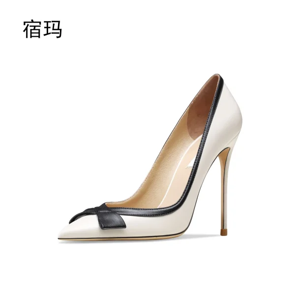 Bowknot Fashion High Heels Leather Pumps - Image 4