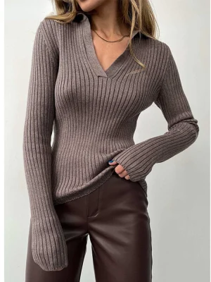 Basic Polo Collar Sweater Slim Warm Pullover