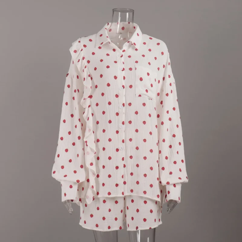 Eco-friendly Cotton Office Lady Shirt Shorts Set - Image 2