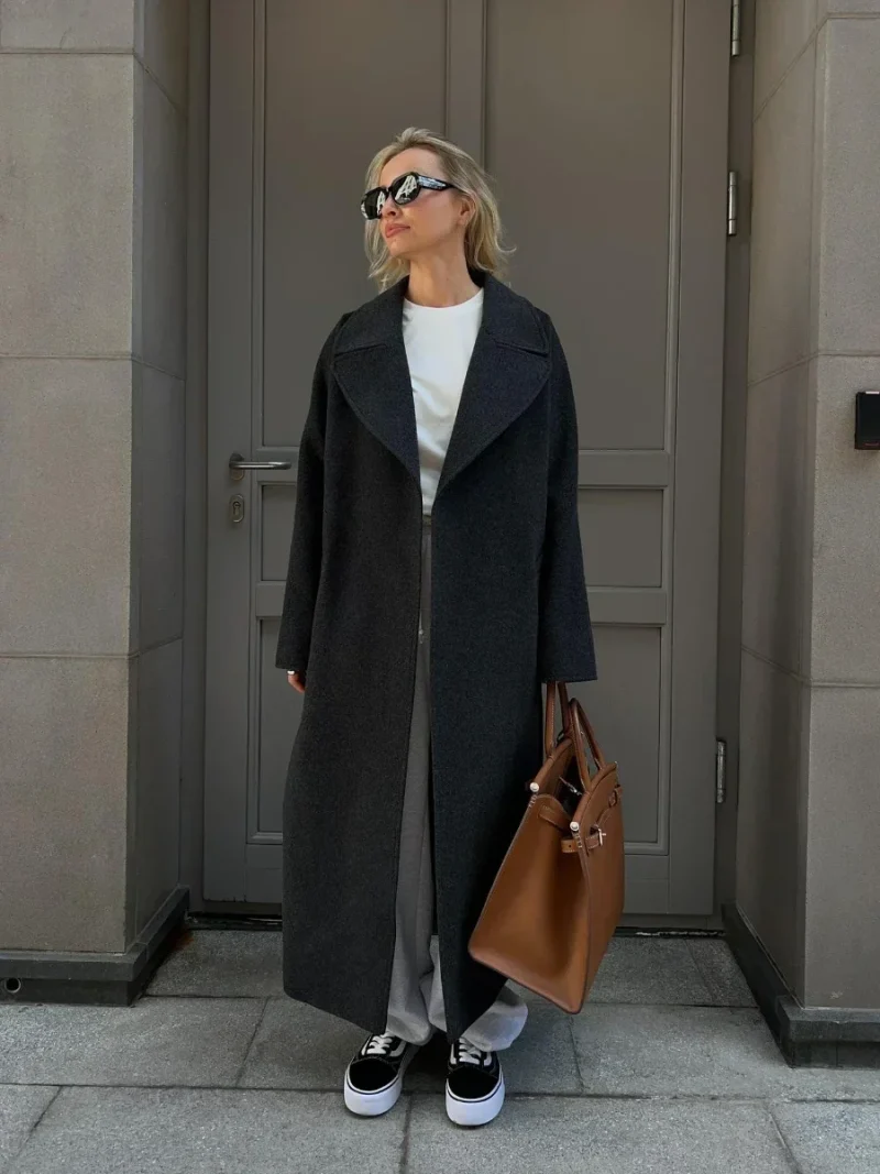 Eco-friendly Belted Loose Woolen Winter Coat - Image 5