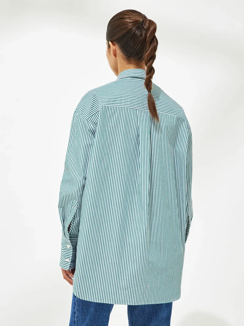 Eco-friendly Loose Striped Cotton Blouse Shirt - Image 4