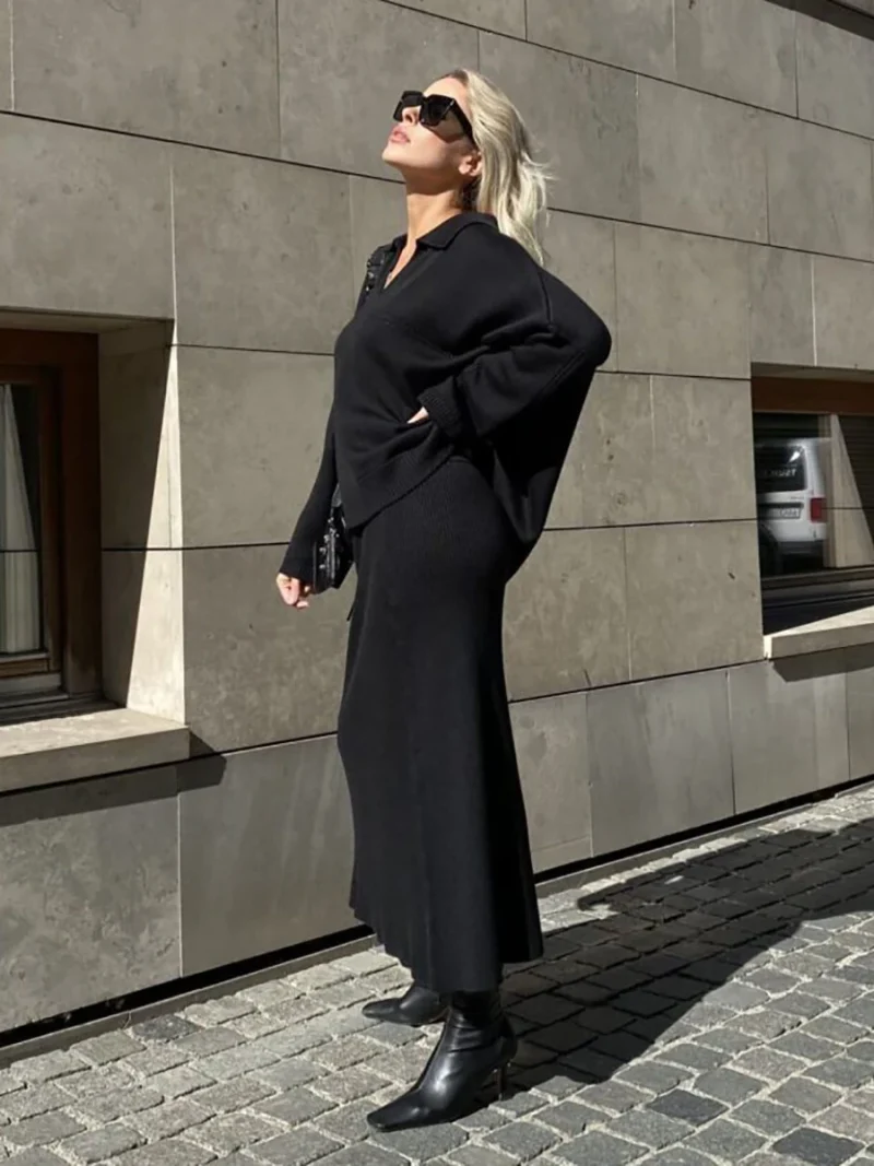 Winter Thick Knitted Suit Polo Neck Set - Image 4
