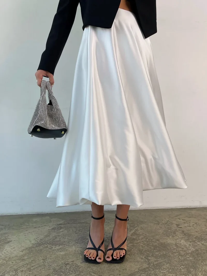 Eco-friendly Beige Satin High Waist Skirt - Image 4