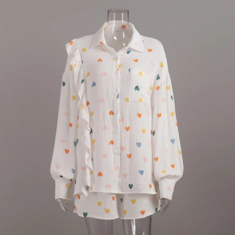Eco-friendly Cotton Office Lady Shirt Shorts Set