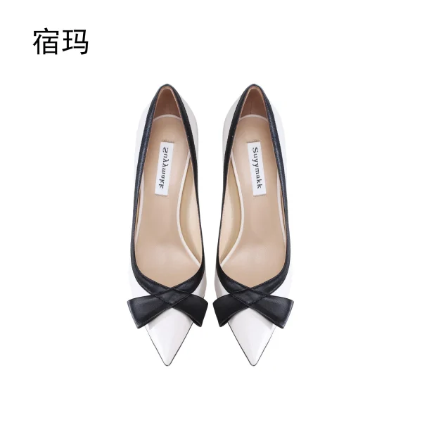 Bowknot Fashion High Heels Leather Pumps - Image 3