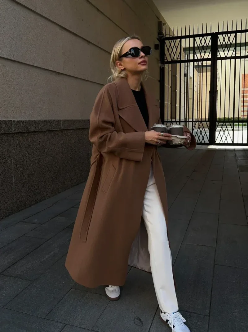 Eco-friendly Belted Loose Woolen Winter Coat - Image 3