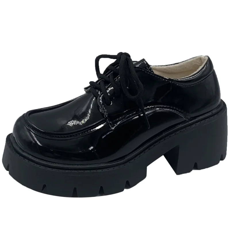 Black Retro Mary Jane Leather Platform Shoes - Image 6