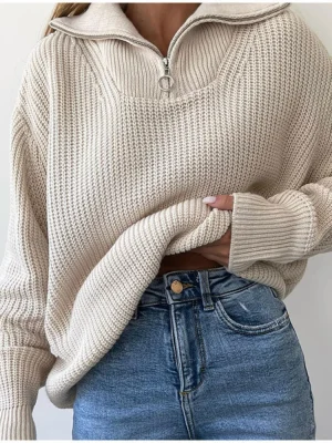 Autumn Winter Loose Zipper Lapel Sweater