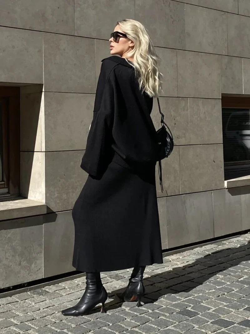 Winter Thick Knitted Suit Polo Neck Set - Image 5