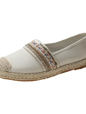 Oriental Retro Loafers: Breathable Mesh with Faux Pearls