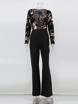 Eco-Friendly Long Sleeve Sequin Jumpsuit