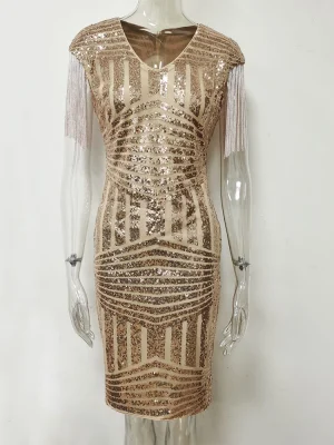 Eco-Friendly Vintage Sequin Wrap Elegant Dress