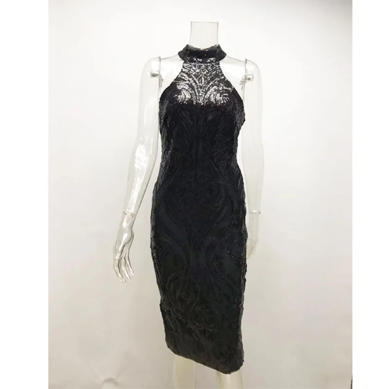 Eco-Friendly Sequin Halter Wrap Summer Dress
