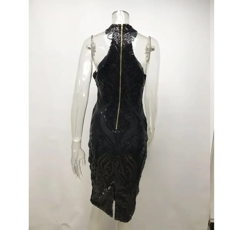 Eco-Friendly Sequin Halter Wrap Summer Dress - Image 3