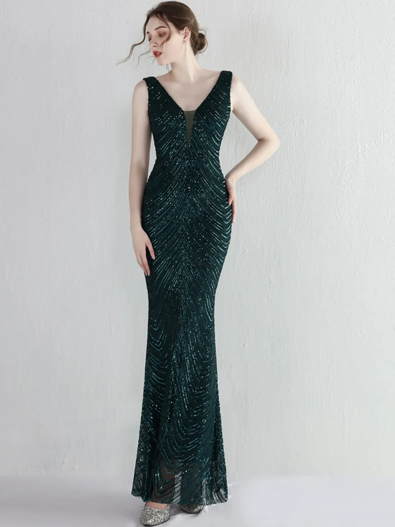 Eco-Friendly White Sequin Backless Fishtail Maxi Dress - Image 10