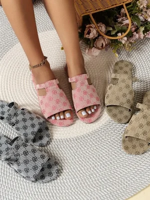 New Denim Peep Toe Slides: Casual Flat Beach Sandals