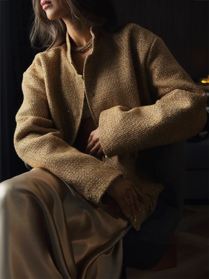 Eco-friendly Loose Tweed Sequin Fashion Coat Chic - Image 6