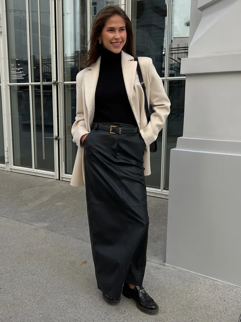Eco-friendly Gold PU Leather High Waist Skirt - Image 6