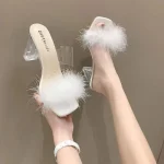 Fashion Feather High Heel Mules Sandals