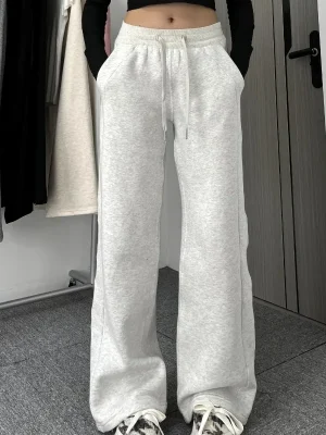 Grey Baggy High Waist Jogger Pants: Warm Casual Trousers