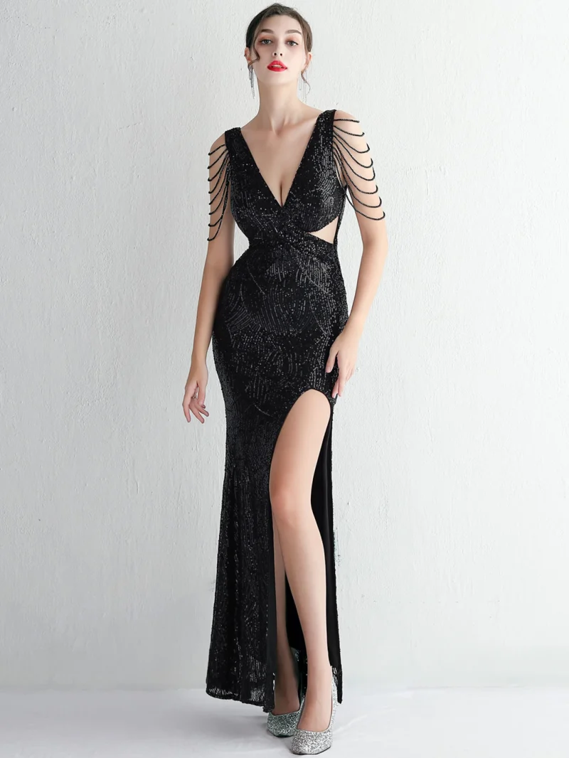 Eco-Friendly Black Sequin Maxi Summer Dress - Image 6