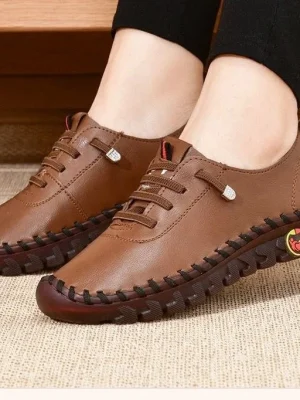 Eco-Friendly Leather Lace-Up Platform Loafers