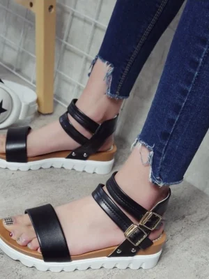 Thick Soled Roman Wedge Sandals: Anti-Slip Buckle Chain