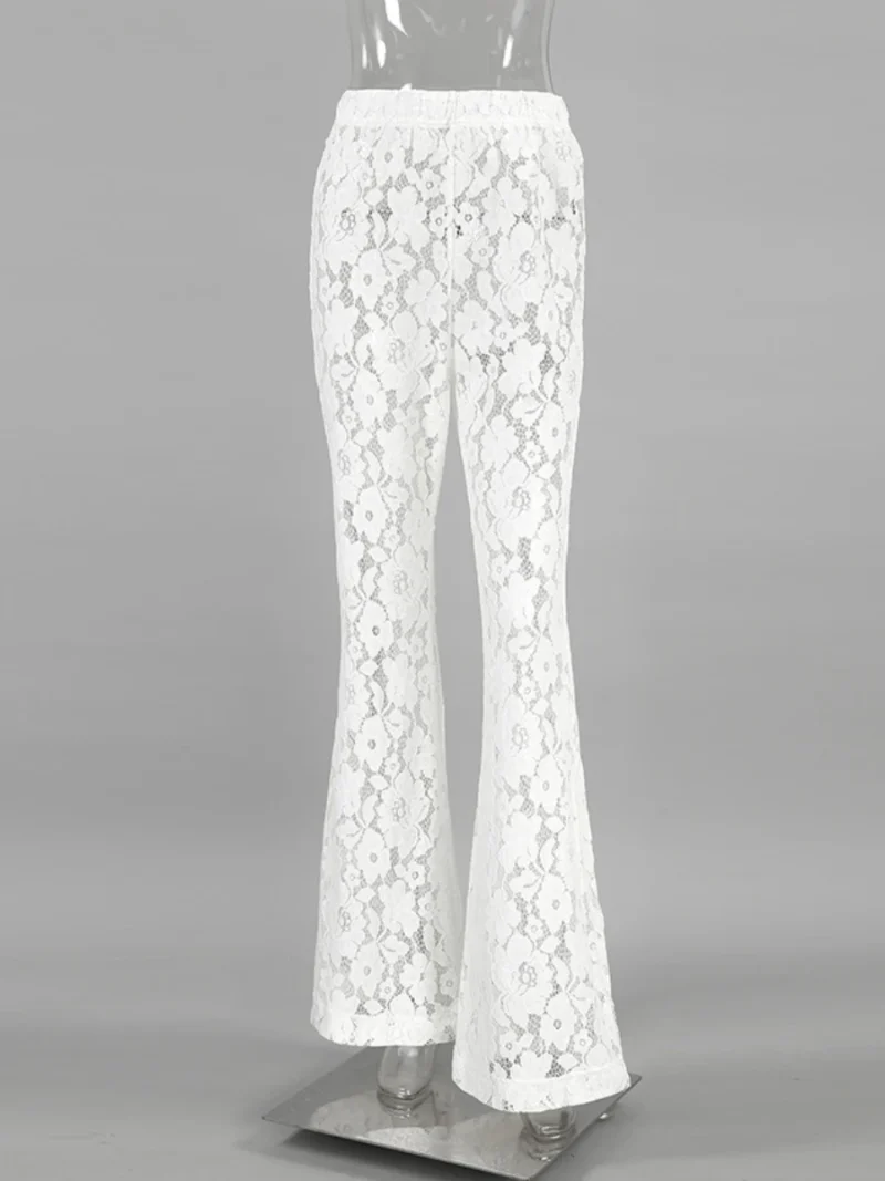 Eco-friendly White Lace Flare Beach Pants - Image 4