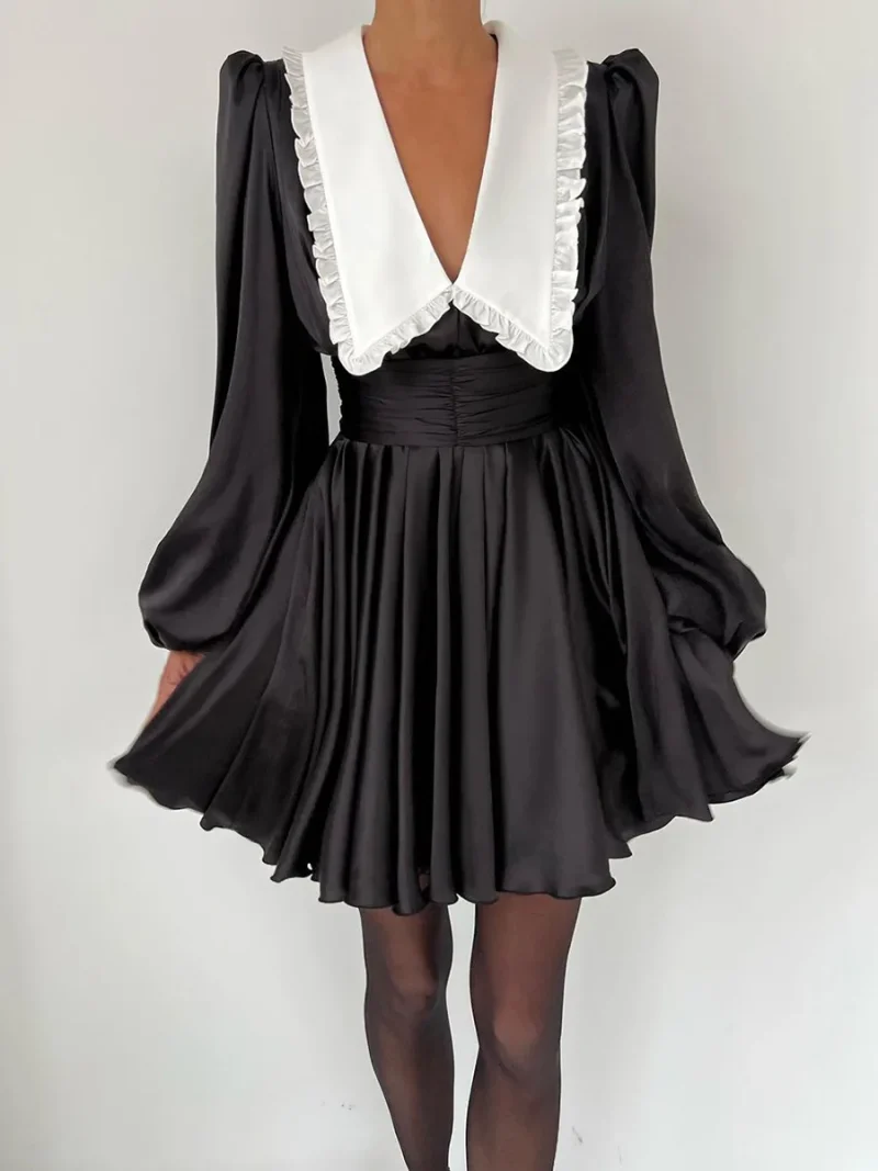 Eco-friendly Peter Pan Collar Lantern Sleeve Dress - Image 3