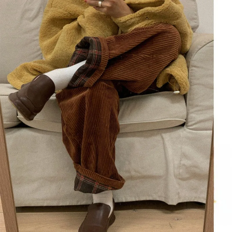 Vintage Corduroy Wide Pants: Kawaii Plaid Sweatpants - Image 2