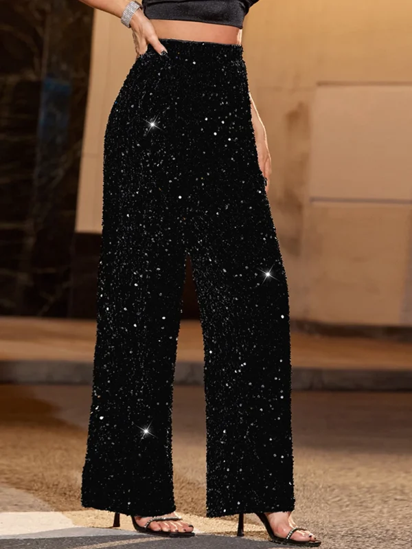 Eco-Friendly Black Sequin Wide-Leg Pants - Image 8